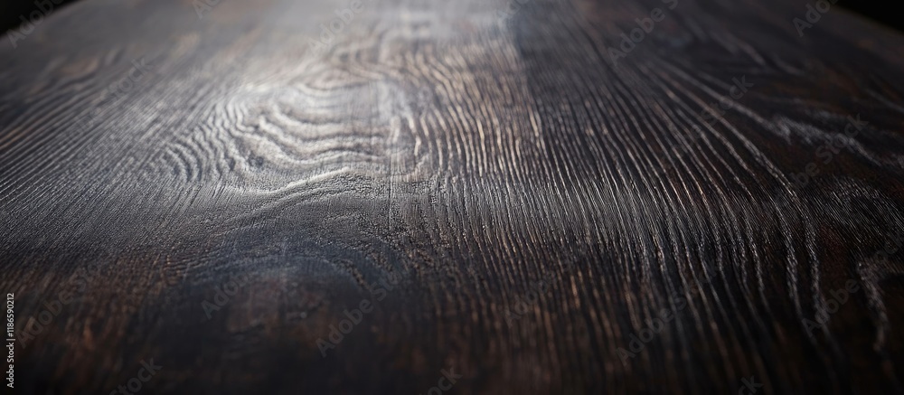 Aufkleber dark wooden table featuring rich grain texture set against a soft blurred bokeh background perfect f