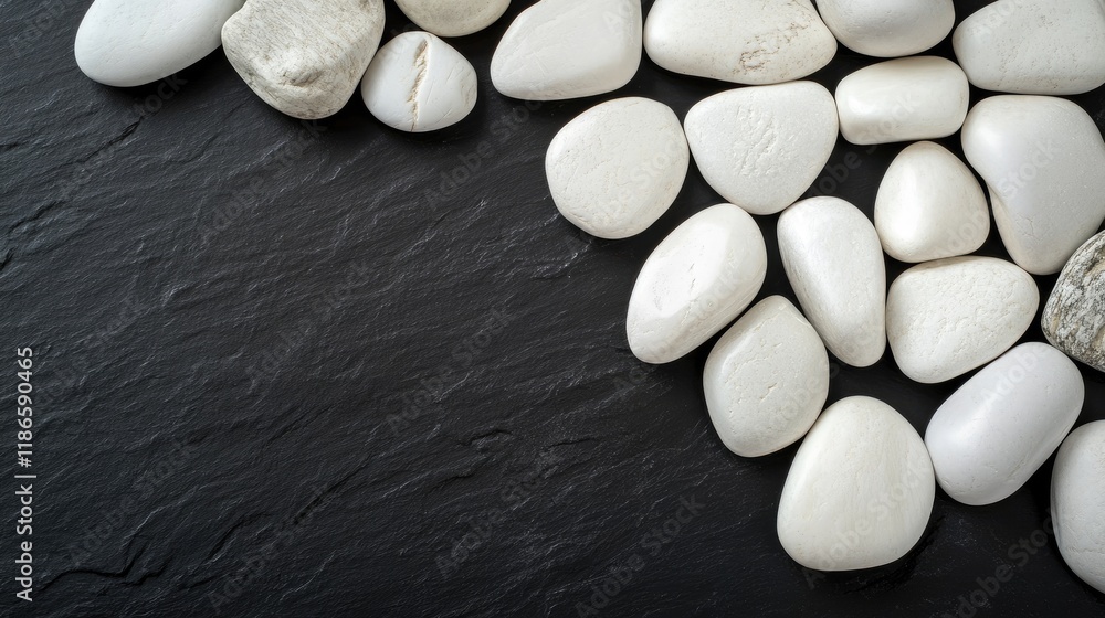 Aufkleber White decorative stones on a textured black slate background creating a modern and elegant design element for various applications.
