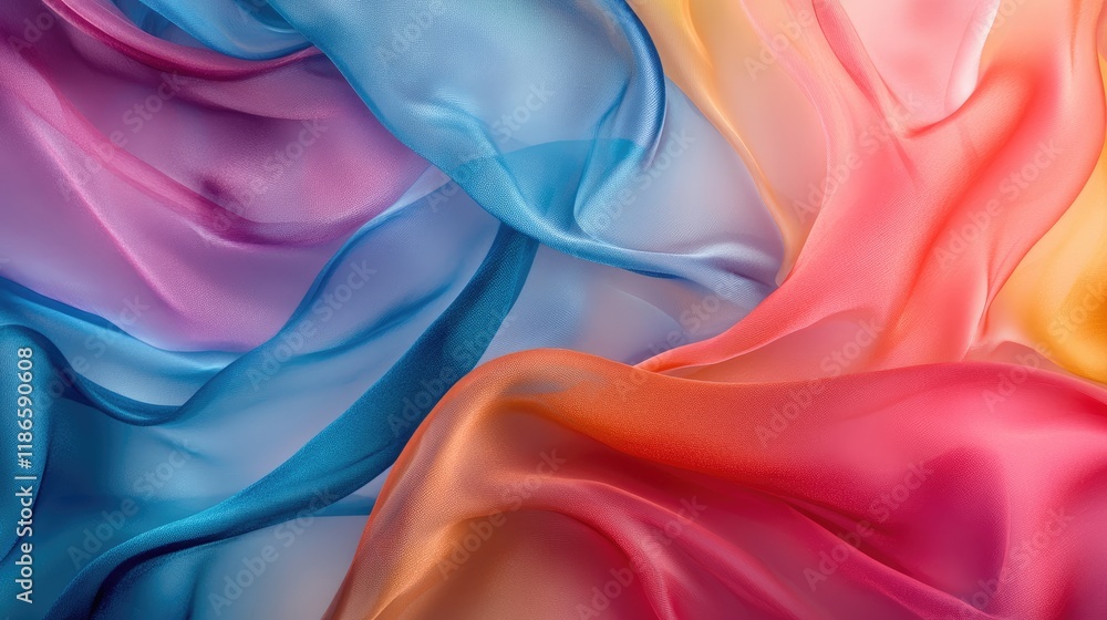 Poster vibrant abstract silk and viscose fabric background with colorful flowing textures