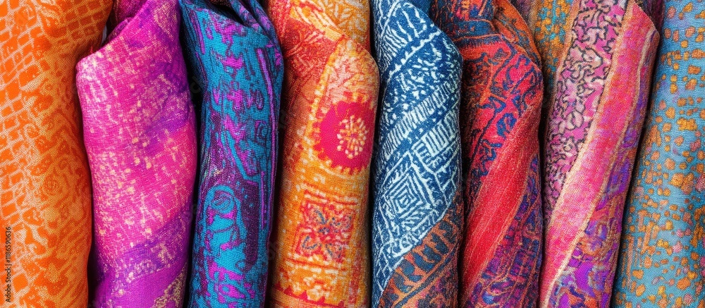 Poster vibrant textile swatches featuring intricate patterns and rich textures for design inspiration and c