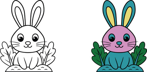 Adorable Bunny Rabbit Coloring Page Cartoon Hare Illustration