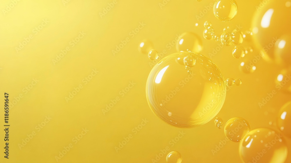 Poster yellow background with floating bubbles abstract illustration for design and creative projects