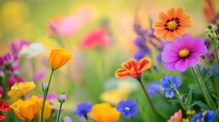 Bright and Cheerful Floral Background with a Variety of Summer and Spring Flowers in Bloom