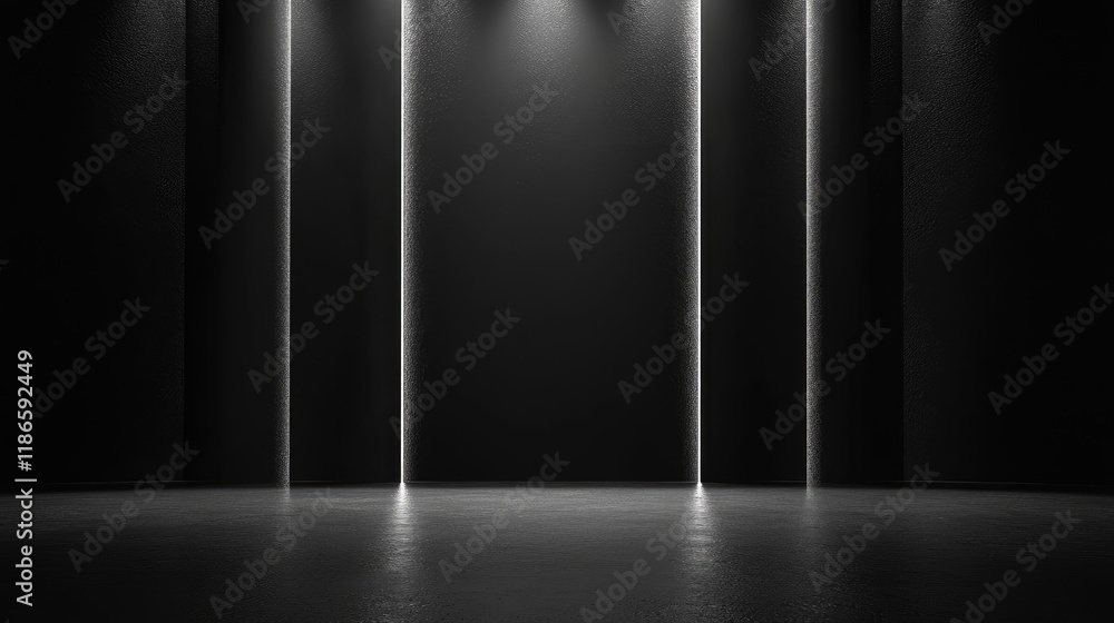 Poster vertical stage lighting with dark background creating empty space for performances or presentations