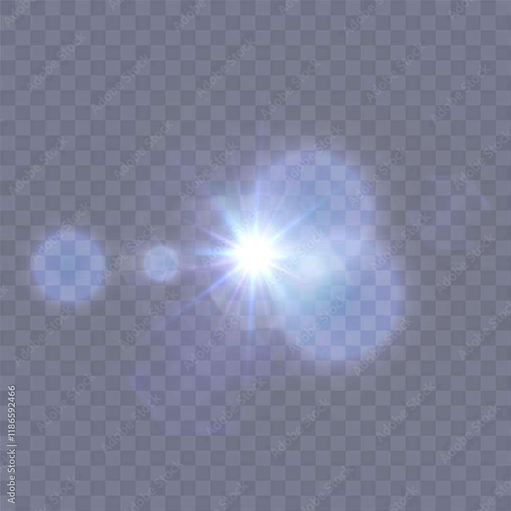 Poster bright blue glowing light effect. glowing light rays effect. star glare with shimmering shine. beaut