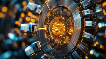 Obraz premium Close-Up of High-Tech Radial Engine Featuring Advanced Microchips and Polymers in a Futuristic Energy Source Design