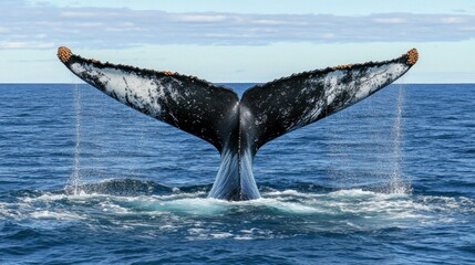 Fototapeta premium Humpback Whale Tail Splashing Out of the Ocean