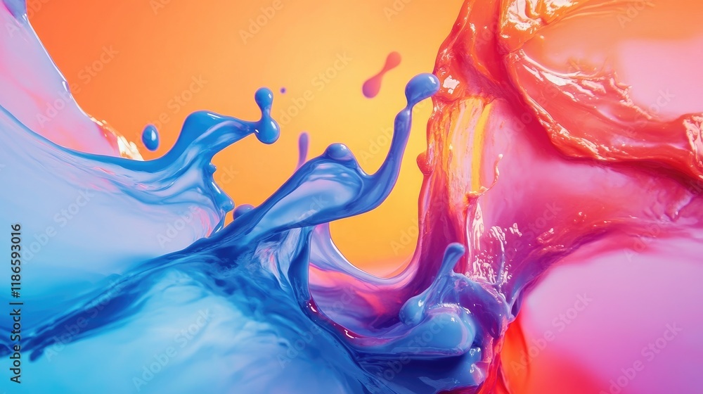 Poster vibrant abstract paint splash background in blue and pink hues creating a dynamic artistic visual ef