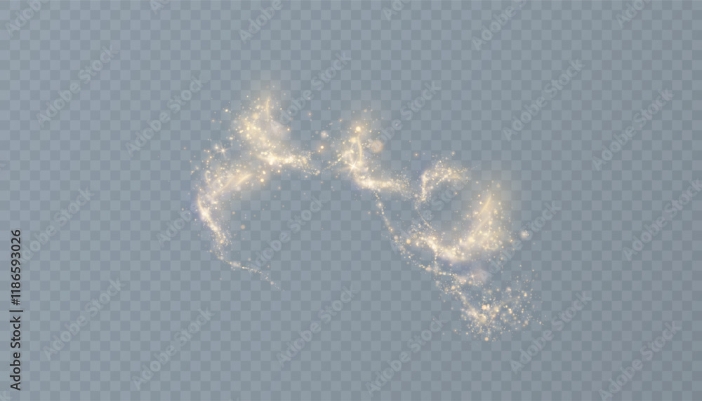 Poster golden magic comet light effect with many sparkling bokke and shimmer light effects. magic gold glit
