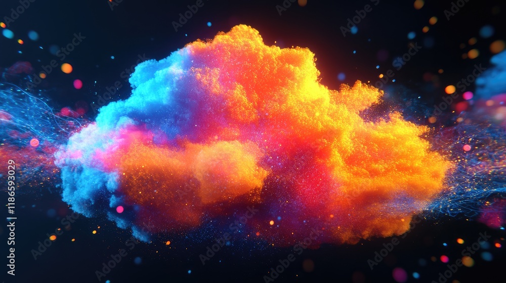 Aufkleber vibrant abstract digital cloud with colorful particles representing data upload and connectivity in 
