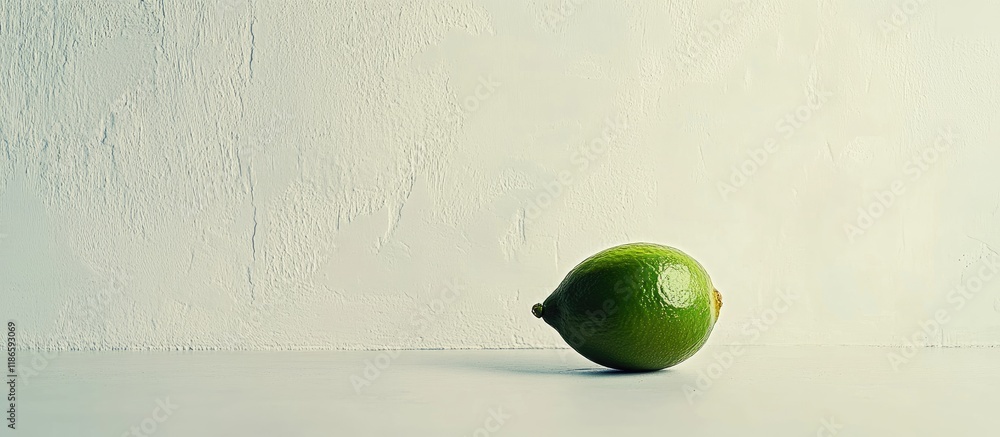 Aufkleber close up of fresh green lime on bright white surface with ample copy space for text and design eleme