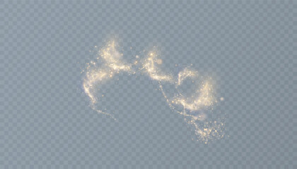 Fototapeta premium Golden magic comet light effect with many sparkling bokke and shimmer light effects. Magic gold glitter. Vector
