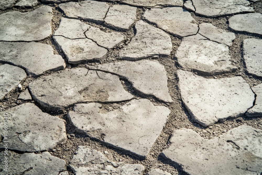 Poster a detailed view of a worn stone floor with visible cracks, suitable for use in architectural or inte