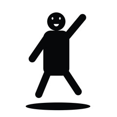 Stylized black silhouette of a person with raised arm and legs apart on a white background