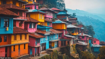 Fototapeta premium Colorful Houses on a Hillside in Nepal