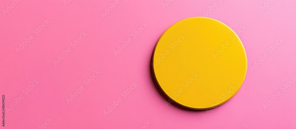 Poster yellow circular badge design on vibrant pink background with ample blank space for customizable text