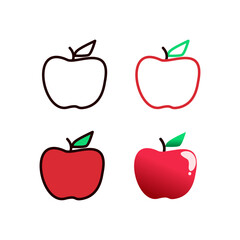 set of red apples with leaves