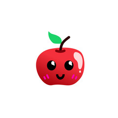 cute apple cartoon vector design, red apple with leaves isolated on white background 