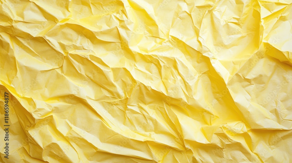 Poster yellow crumpled paper textured background for abstract design and creative projects
