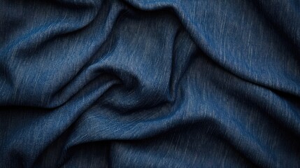 Naklejka premium Denim fabric texture background showcasing intricate folds and a rich blue hue perfect for design and textile projects