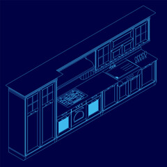 Kitchen with a stove and oven in the middle. The stove is on the right side of the oven