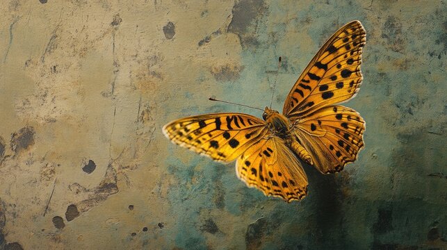 Beautiful Silver Washed Fritillary Butterfly on textured vintage background showcasing vivid orange and intricate black patterns