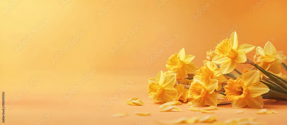 Poster vibrant yellow daffodils in bloom with soft background perfect for spring promotions and celebration