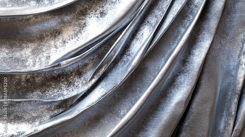 Poster silver pleated fabric with a shiny texture creating an elegant background ideal for fashion and desi