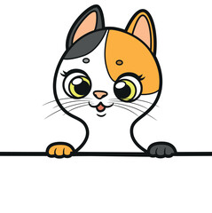 Cute cartoon cat holding a poster on white background