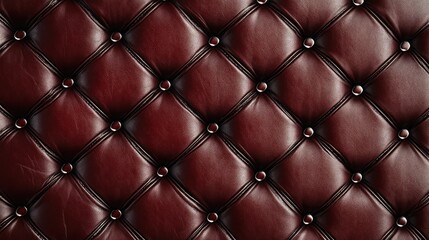 Elegant seamless leather upholstery background featuring a classic diamond tufted pattern in rich burgundy tones suitable for interior design projects.