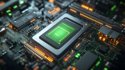 Fototapeta premium High-tech smartphone charging on electronic motherboard.