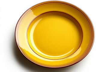 A Vibrant Yellow Ceramic Plate with Brown Accents