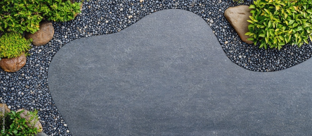 Poster zen garden design featuring pebbles arranged in wave pattern symbolizing balance and simplicity with