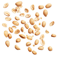 Scatter lying Tasty and nutritious Peanuts isolated on transparent white background, clipping path