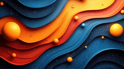 Obraz premium Abstract wavy design with colorful spheres and texture.