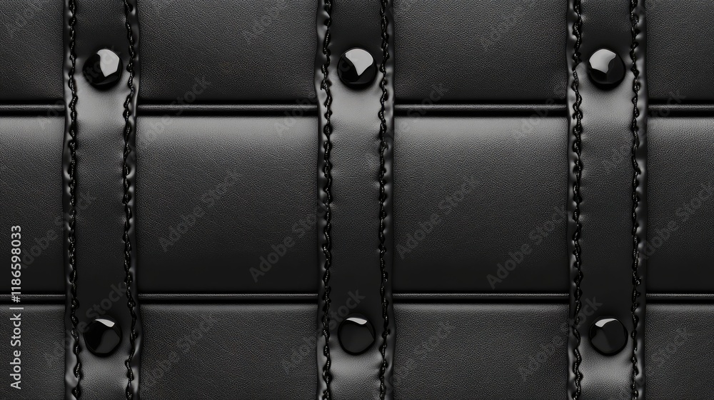 Aufkleber seamless black leather texture with decorative stitched edges and glossy buttons for use in design a