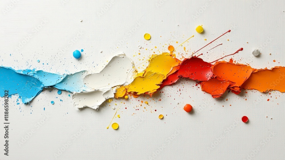 Poster vibrant abstract paint splashes and colorful drips on textured canvas surface for creative projects