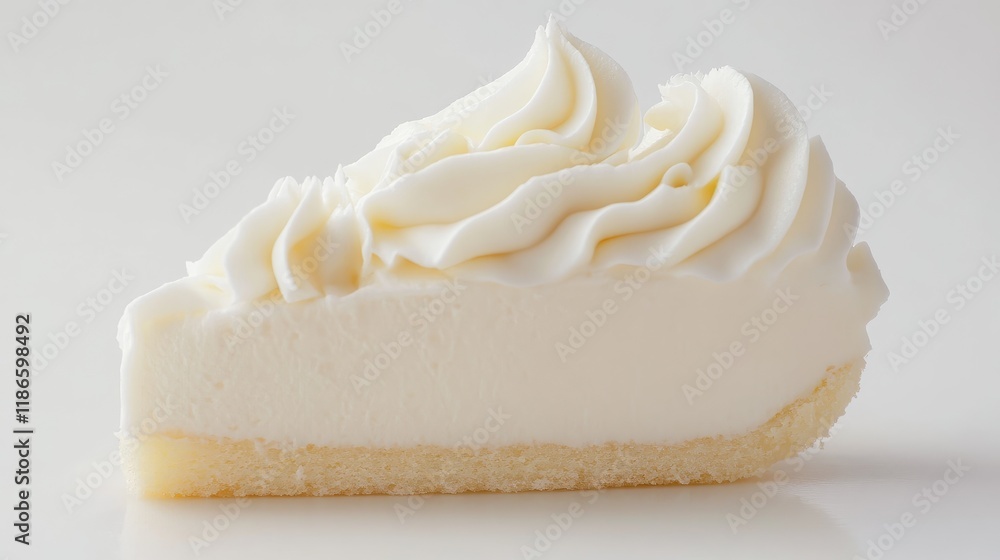 Poster creamy dessert slice with smooth texture and swirled topping on a minimalist white background ideal 