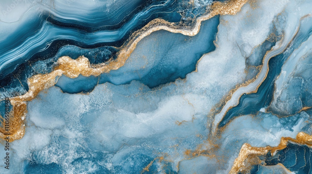 Poster blue marble texture with golden veins creating a smooth natural quartz surface ideal for backgrounds