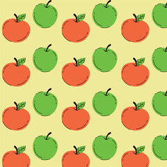 Pattern red and green apples. Vector illustration in flat style
