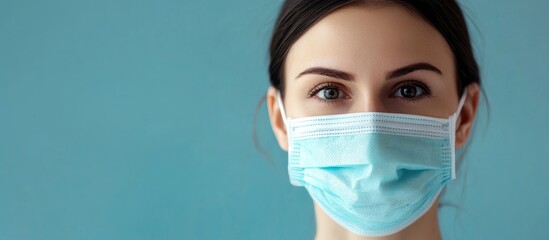 Healthcare professional wearing a medical mask with sanitizer gel, emphasizing safety and protection in clinical environments.