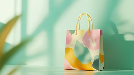 Gift Bag Delight:  A vibrant and playful shopping bag adorned with abstract patterns stands ready for a special occasion, bathed in the warm glow of sunlight.