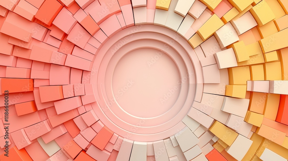 Poster colorful geometric background with circular patterns and abstract block structures in warm tones