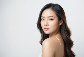Naklejka premium Beauty portraits of beautiful young Asian woman isolated white background