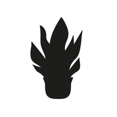 Black linocut silhouette of potted houseplant aspidistra. Tropical plant monochrome hand drawn design