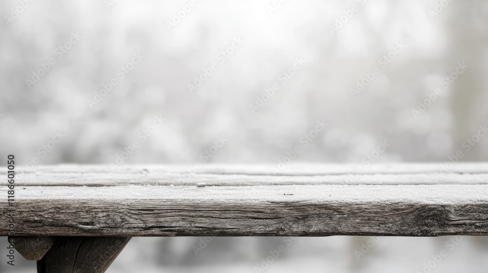 Poster rustic wooden tabletop on a blurred white background creating a serene and minimalist atmosphere for