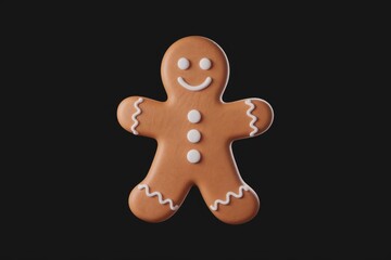 A cheerful gingerbread man cookie with icing details, perfect for Christmas.