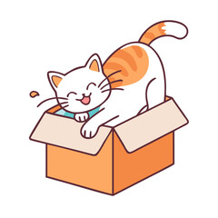 cat playing in box vector icon, pet day vector illustration - simple illustration of cat playing in box perfect for logos, and pet day-themed designs.