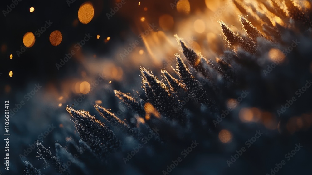Poster close up of lavender fields at dusk with warm bokeh highlights creating a serene and minimalist comp