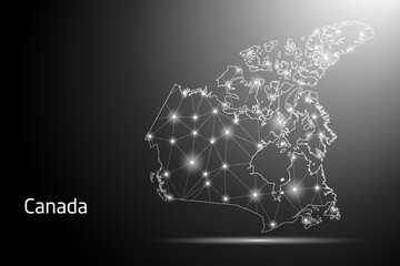 Abstract Mash Line and Point Scales on The Dark Gradient Background With Map of Canada. 3D Mesh Polygonal Network Connections. Vector illustration eps 10.	
